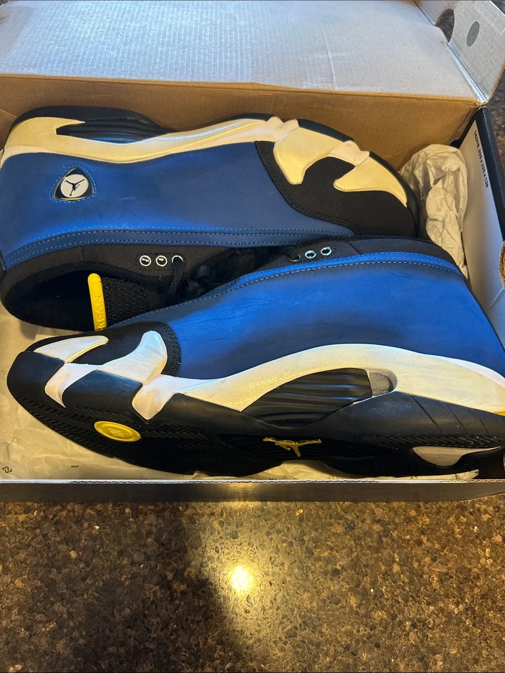Jordan 14 Retro Low Men’s Mid-Top Sneakers in Blue and Yellow (2015)